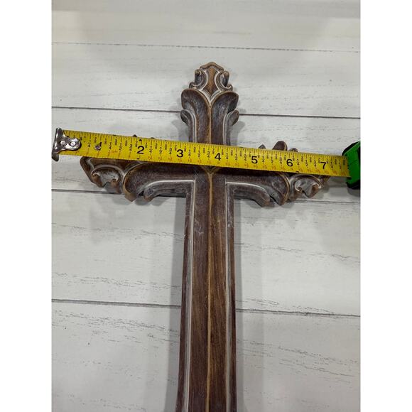 Brown Wall Cross MDF Carved Design Farmhouse Christian Decor 12” x 8” - Picture 5 of 5